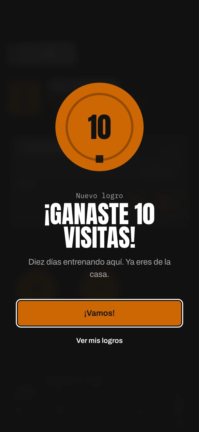 Celebración en la app al ganar la insignia de 10 visitas